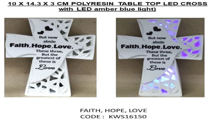 10 X 14.3 X 3 cm Polyresin Led FAITH HOPE LOVE
